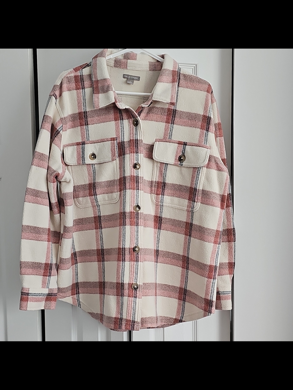 Falls Creek Cream & Dusty Rose Plaid Button-Down Shirt Woman's.